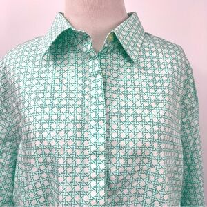 Lands End Popover tunic oxford shirt pale turquoise print